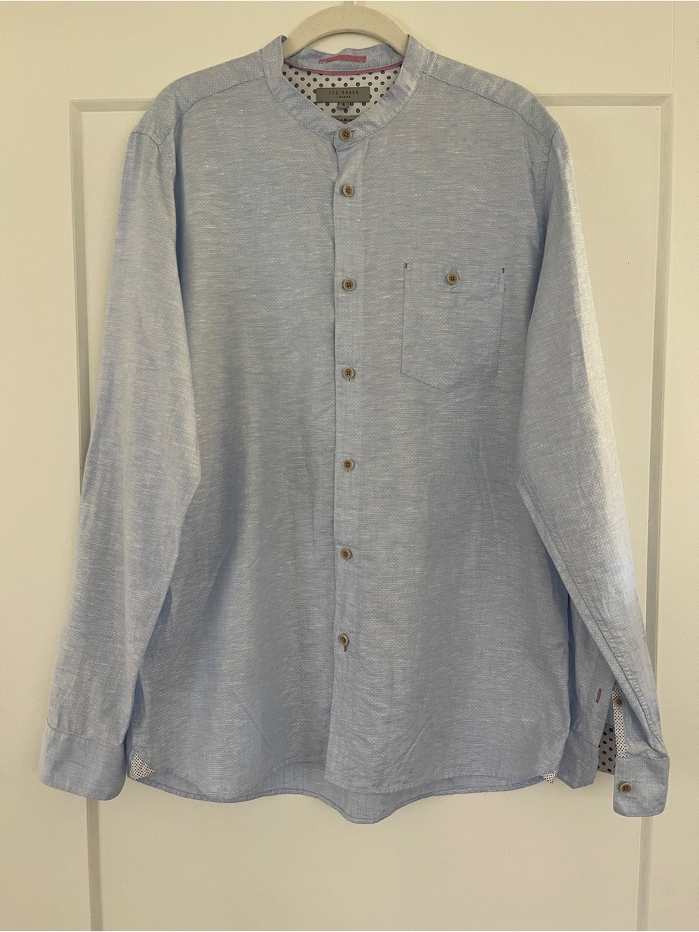 Ted Baker Pale Blue Grandad Collar Button-Down Shirt
